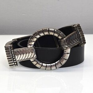 Vintage Y2K Chicos Chunky Statement Belt Medium Black Leather Silver Avant Garde